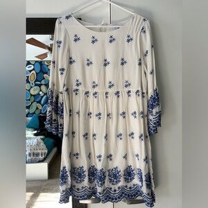 Lulu's Ivory and Navy Floral Long Sleeve Dress
